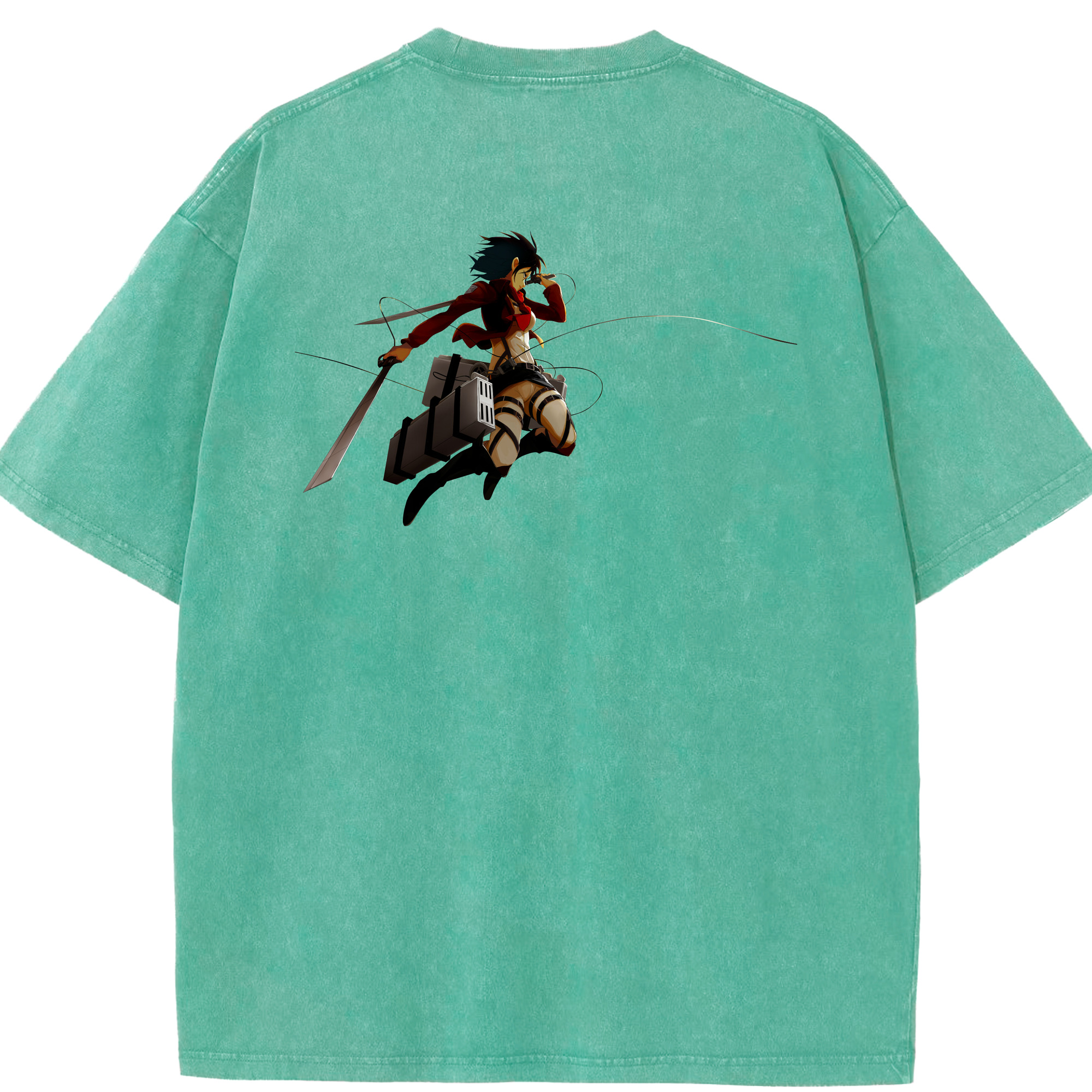 （画像用） 進撃の巨人 ミカサ·アッカーマン Attack on Titan Mikasa Ackerman 綿100% ヴィンテージ風 半袖Tシャツ（背面プリント）